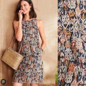 Garnet Hill Sleeveless 100% Linen Ikat Print Dress Size 4